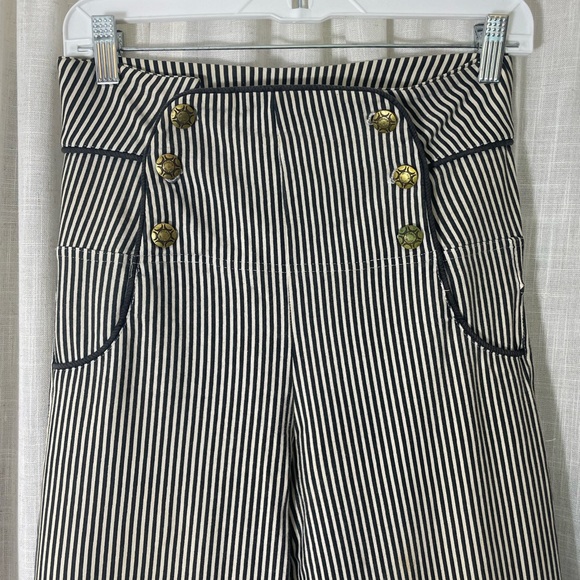 Maddie Moon Pinstripe Bell Bottom High Waist Festival Pant size small. - Picture 2 of 6